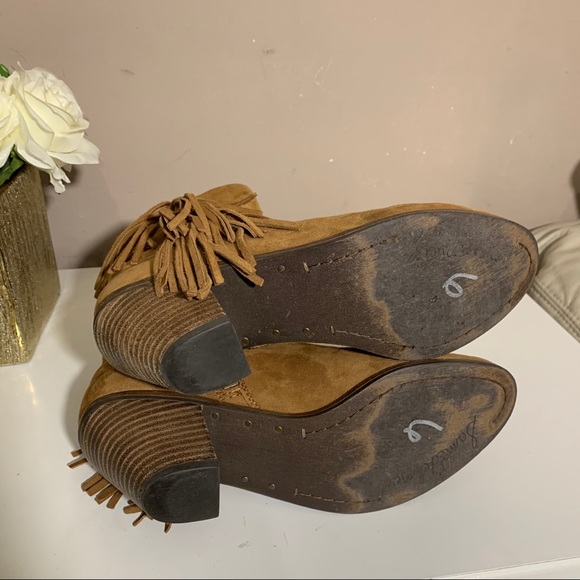 SAM EDELMAN LOUIE SADDLE SUEDE FRINGE BOOTS Brown - Picture 6 of 9